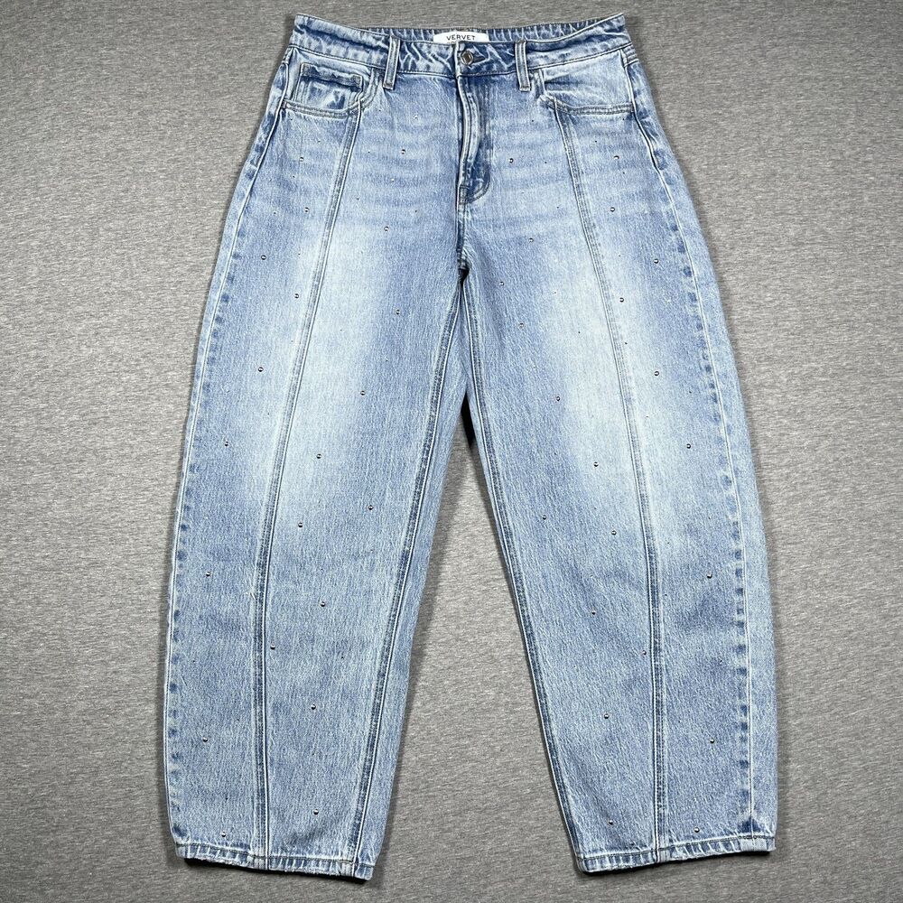 Vervet By Flying Monkey Jeans Womens 29 Blue Kate Barrell Baggy Denim Studded